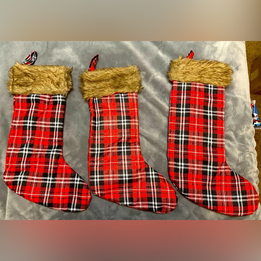 3 Christmas faux fur lined stockings